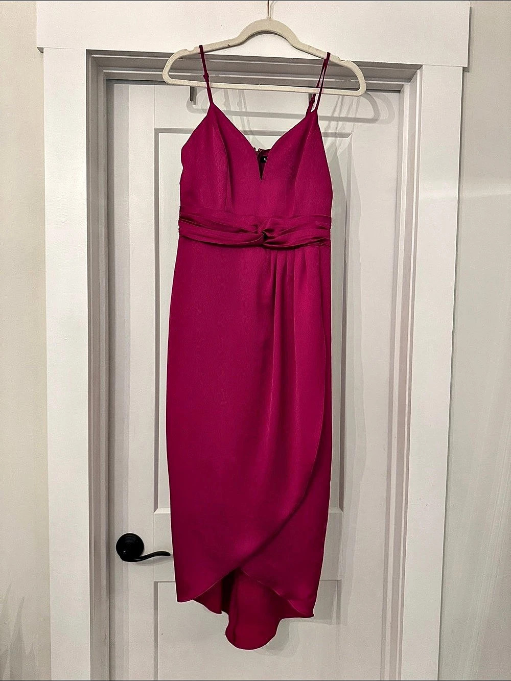 Express Satin Twist Front Hi-Lo Midi Dress Pink